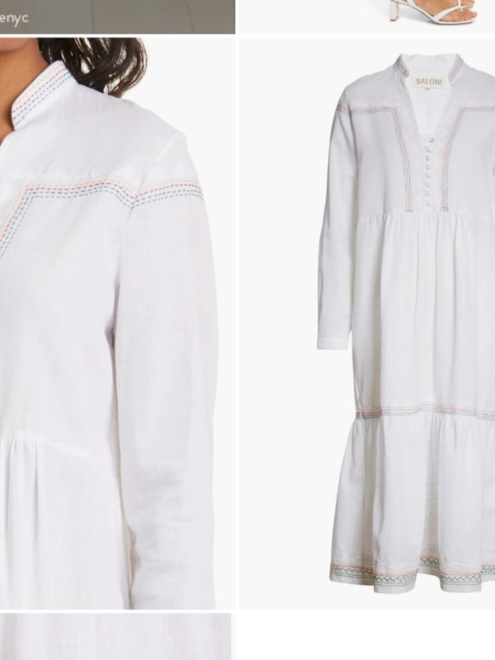 Saloni V-Neck Midi Length Dress White | Size: M | US6, UK10 - Picture 4 of 7